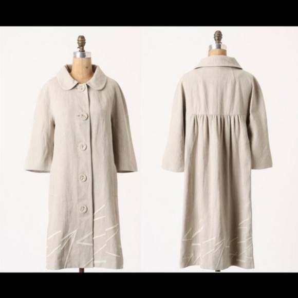 Anthropologie Elevenses Embroided Linen Coat 8 - Picture 1 of 7